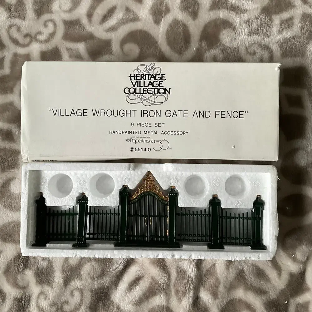 Village wrought iron gate and‎ fence nine piece department 56 new